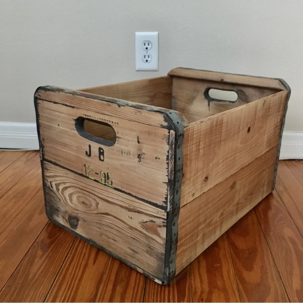 Vintage 40s Heavy Duty Solid Wood Steel Banded Crate 